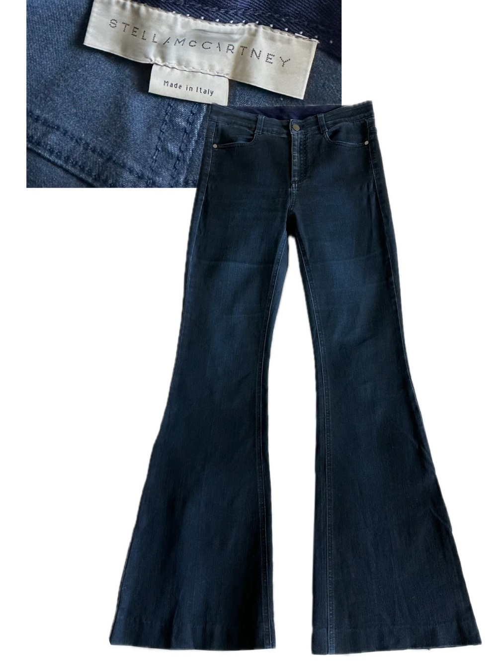 ⭐️STELLA MCCARTNEY Blue ‘The 70s Flare Jeans’ Mid-Rise Size-labeled 28 MSRP $850